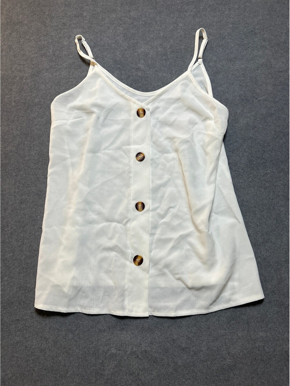 Womens White Button Front Cami Tank Top Small Adjustable Straps Minimalist Casua